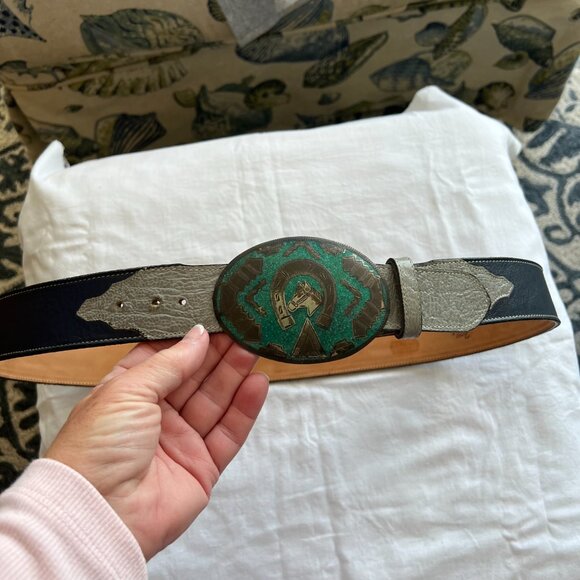 Vintage Al Paca belt buckle w/Vintage Tony Lama Belt Crushed turquoise inlay main image 5